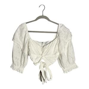 Marissa Webb White Eyelet Cropped Puff Sleeve Top Size 8